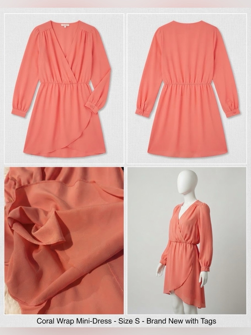 Honey Belle coral colored long sleeve dress size medium lined